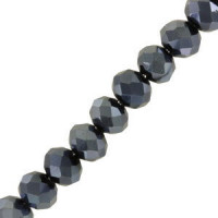 Faceted glass rondelle beads 8x6mm Hematite pearl shine coating